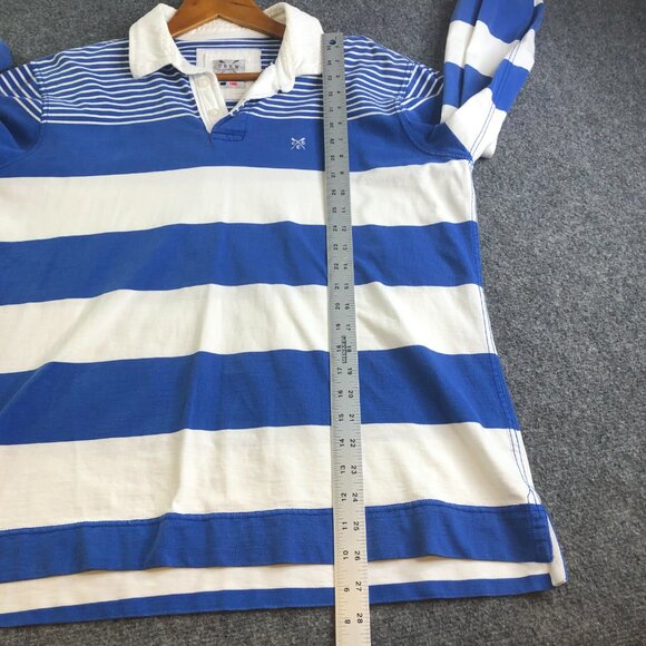 Crew Clothing Company Rugby Shirt Men XL Blue White Stripe Long Sleeve Polo - Picture 4 of 10